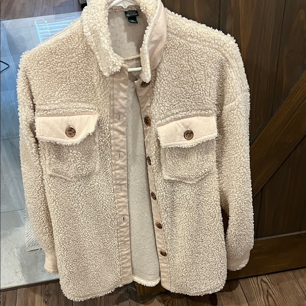 Cream Sherpa Jacket with Button Details